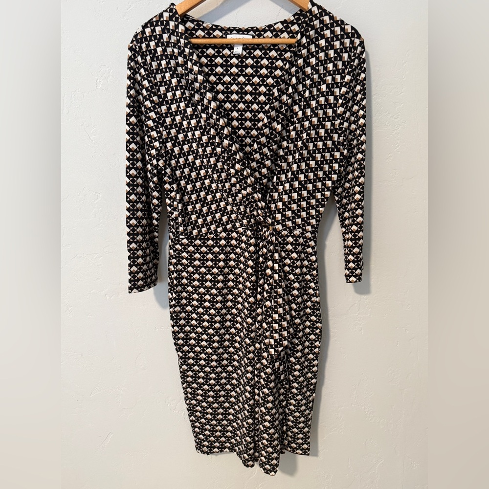 Charter Club Black and Tan Wrap Geometric Dress Size Large